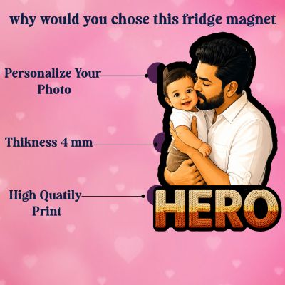 Personalized Dad Photo Fridge Magnet  Dad is My Hero Theme Gift for Father Custom with Photo Memorable